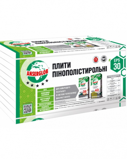 Плита пенополистирольная ANSERGLOB EPS-30 1м x 0,5м (100мм)